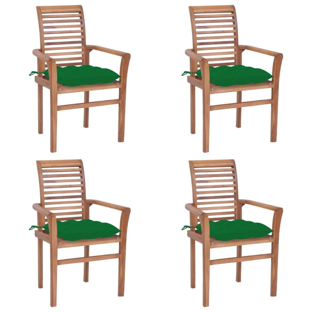 Vidaxl Jedálenské stoličky 4 ks zelené podložky tíkový masív